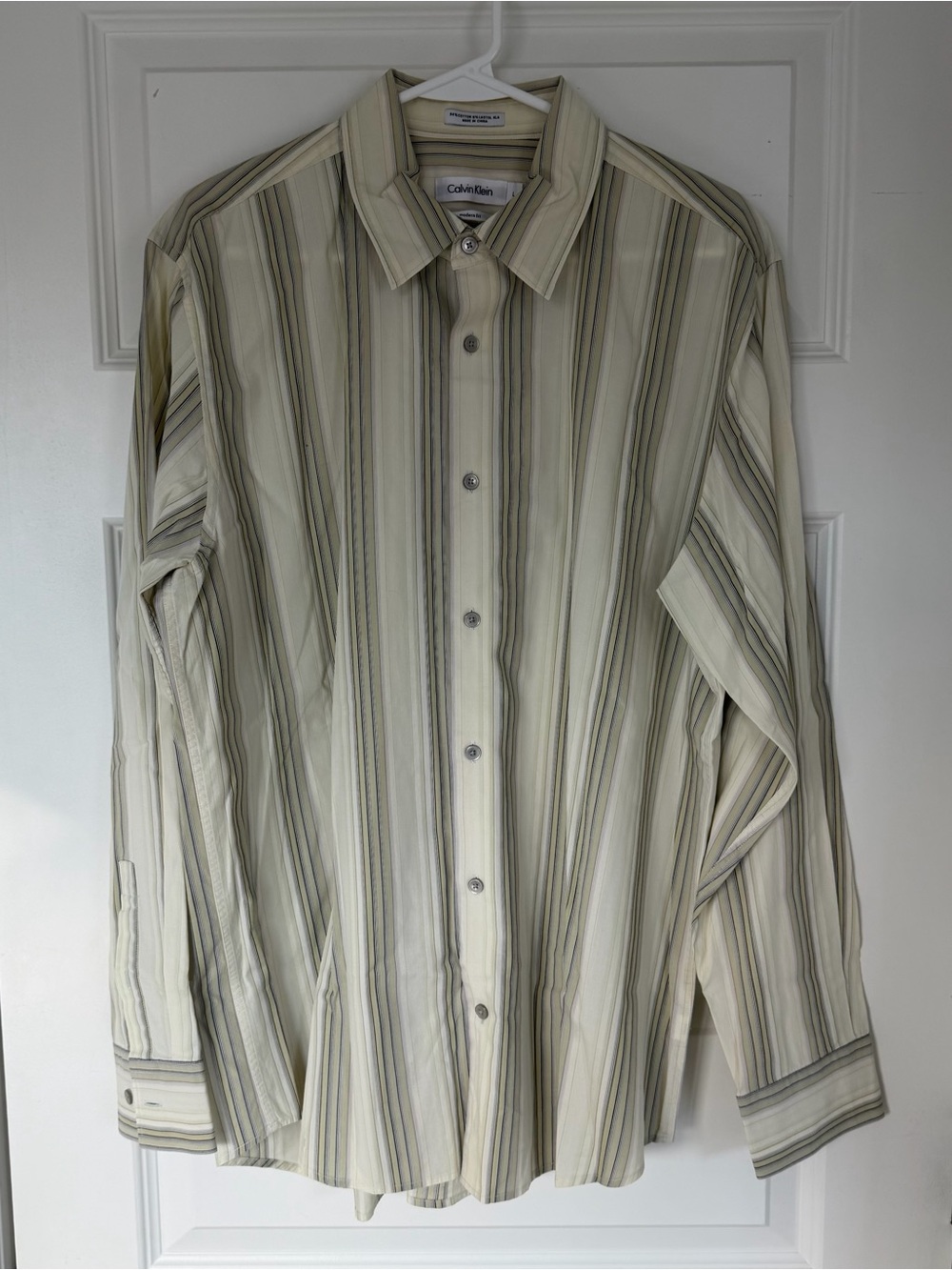 Calvin Klein Men’s Long-Sleeve Stripe Button-Up Shirt - Light Green